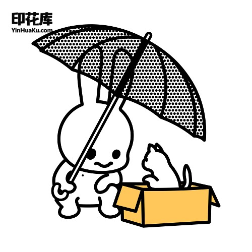 13620动物兔子流浪猫撑雨伞烫画文件印花素材T恤卫衣卡通设计